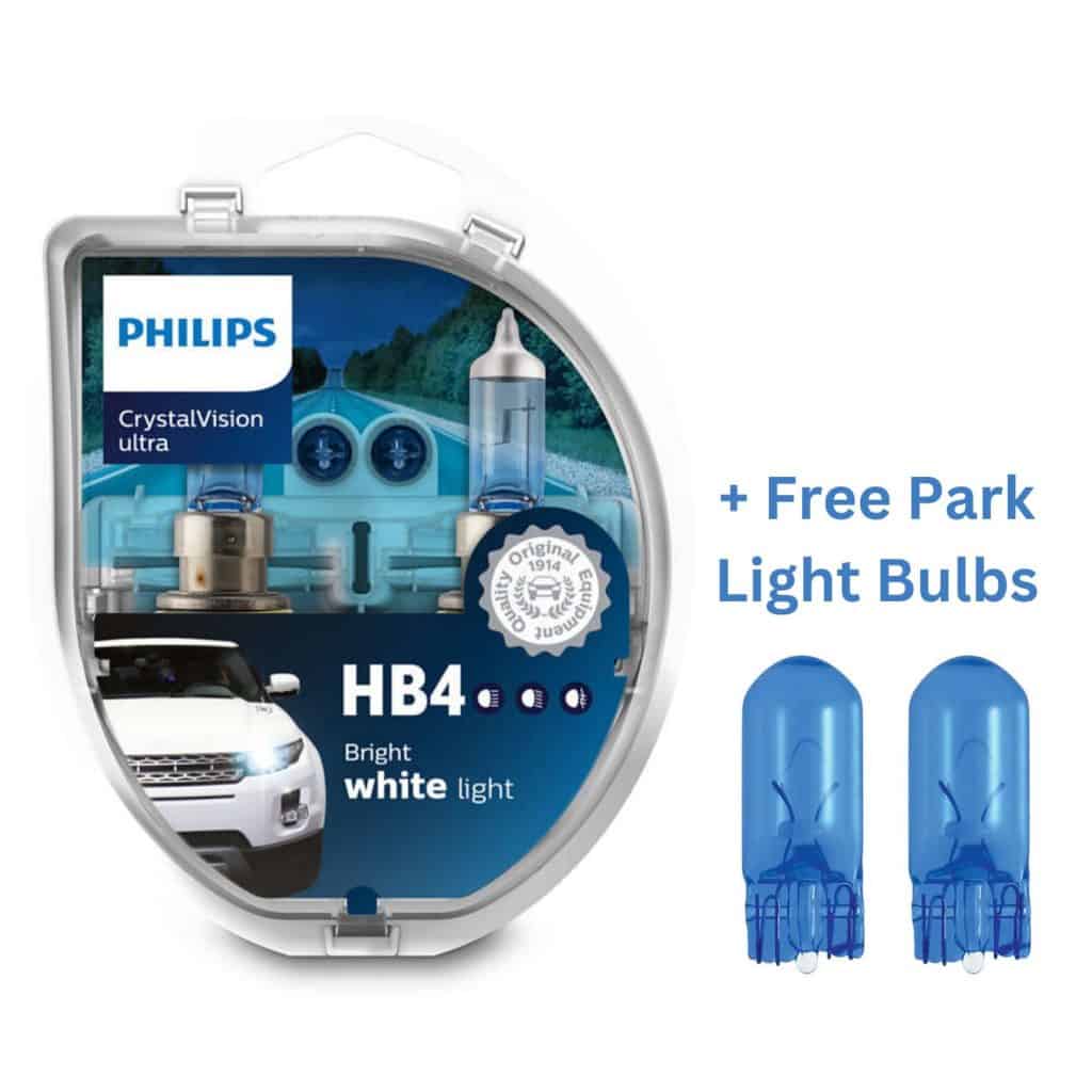 Philips Crystal Vision Ultra HB4 + 2 Free Park Light Bulbs Autolume Plus